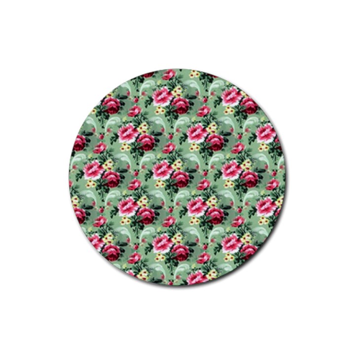 Floral Pattern Ornate Decorative Rubber Round Coaster (4 pack) 