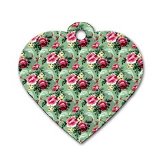 Floral Pattern Ornate Decorative Dog Tag Heart (two Sides)