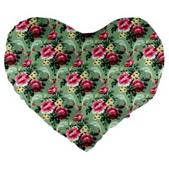 Floral Pattern Ornate Decorative Large 19  Premium Flano Heart Shape Cushions by Pakrebo