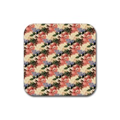 Flower Floral Decoration Pattern Rubber Coaster (square)  by Pakrebo