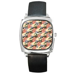 Flower Floral Decoration Pattern Square Metal Watch