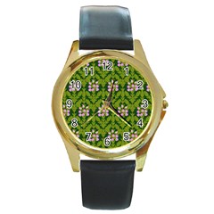 Pattern Nature Texture Heather Round Gold Metal Watch by Pakrebo