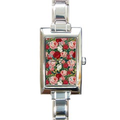 Roses Repeat Floral Bouquet Rectangle Italian Charm Watch by Pakrebo