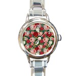 Roses Repeat Floral Bouquet Round Italian Charm Watch Front