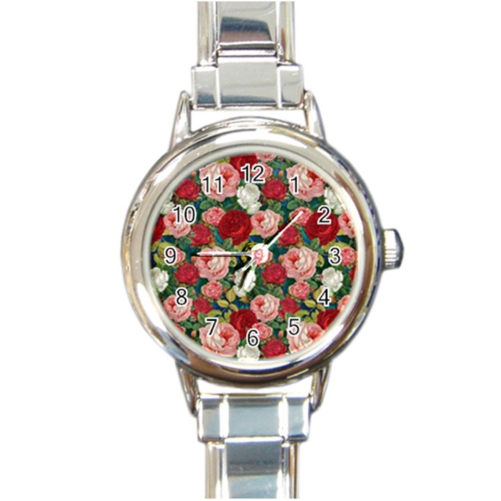 Roses Repeat Floral Bouquet Round Italian Charm Watch