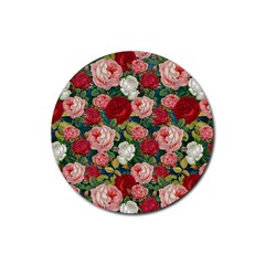 Roses Repeat Floral Bouquet Rubber Coaster (round)  by Pakrebo