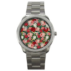 Roses Repeat Floral Bouquet Sport Metal Watch by Pakrebo