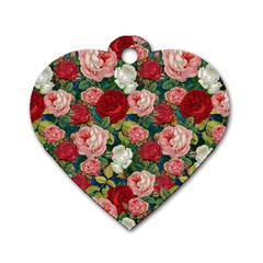 Roses Repeat Floral Bouquet Dog Tag Heart (two Sides) by Pakrebo