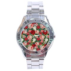 Roses Repeat Floral Bouquet Stainless Steel Analogue Watch by Pakrebo