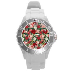 Roses Repeat Floral Bouquet Round Plastic Sport Watch (l) by Pakrebo