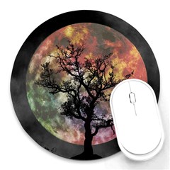 Full Moon Silhouette Tree Night Round Mousepads by Pakrebo