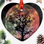 Full Moon Silhouette Tree Night Ornament (Heart) Front