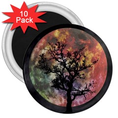 Full Moon Silhouette Tree Night 3  Magnets (10 Pack)  by Pakrebo