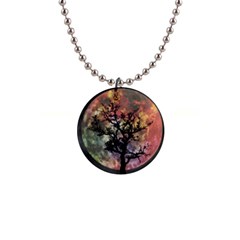 Full Moon Silhouette Tree Night 1  Button Necklace by Pakrebo