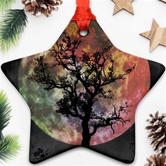 Full Moon Silhouette Tree Night Star Ornament (two Sides) by Pakrebo