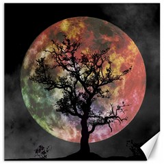 Full Moon Silhouette Tree Night Canvas 12  X 12  by Pakrebo