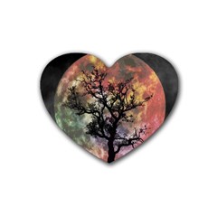 Full Moon Silhouette Tree Night Rubber Coaster (heart)  by Pakrebo