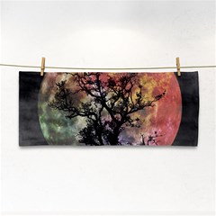 Full Moon Silhouette Tree Night Hand Towel by Pakrebo