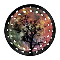 Full Moon Silhouette Tree Night Round Filigree Ornament (two Sides) by Pakrebo