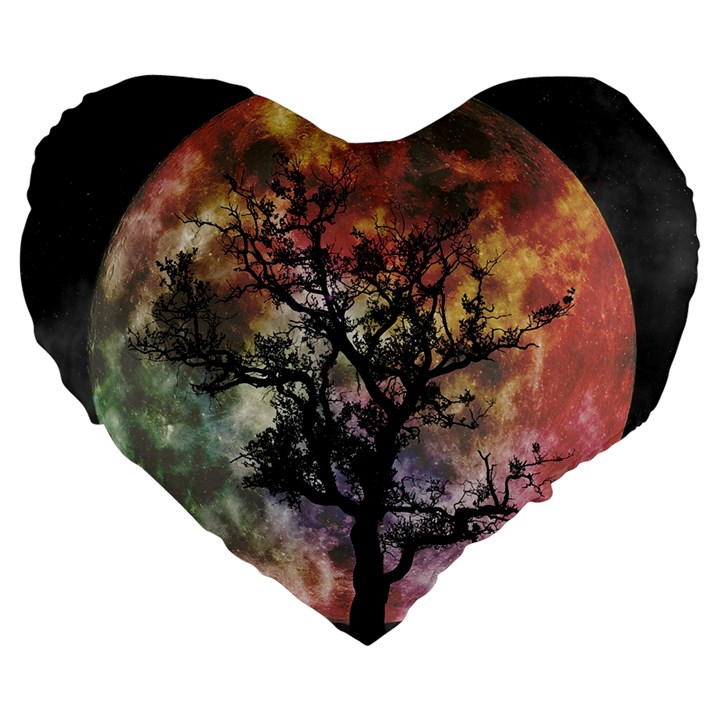 Full Moon Silhouette Tree Night Large 19  Premium Heart Shape Cushions