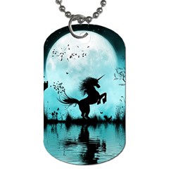 Wonderful Unicorn Silhouette In The Night Dog Tag (two Sides) by FantasyWorld7