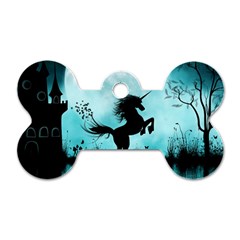 Wonderful Unicorn Silhouette In The Night Dog Tag Bone (one Side) by FantasyWorld7