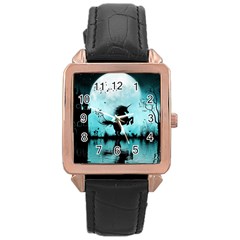 Wonderful Unicorn Silhouette In The Night Rose Gold Leather Watch  by FantasyWorld7