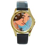 Flower crown Round Gold Metal Watch Front