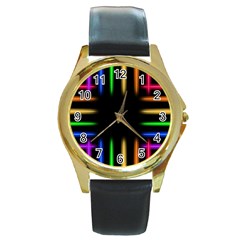 Neon Light Abstract Pattern Round Gold Metal Watch by Mariart