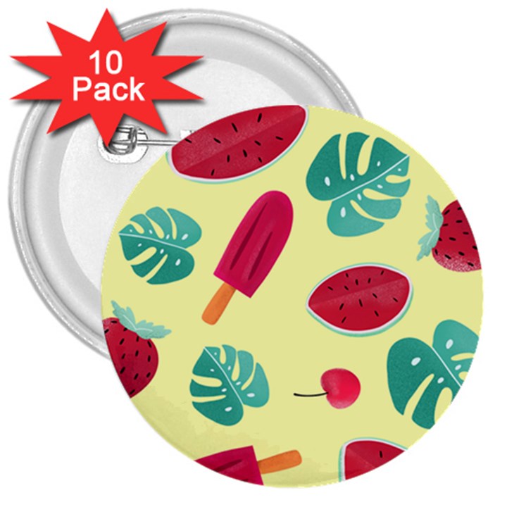 Watermelon Leaves Strawberry 3  Buttons (10 pack) 