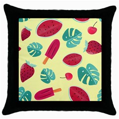 Watermelon Leaves Strawberry Throw Pillow Case (black) by HermanTelo