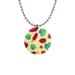 Watermelon Leaves Strawberry 1  Button Necklace by HermanTelo