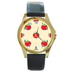 Fresh Tomato Round Gold Metal Watch by HermanTelo