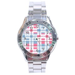 Fabric Textile Plaid Stainless Steel Analogue Watch