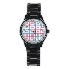 Fabric Textile Plaid Stainless Steel Round Watch by HermanTelo