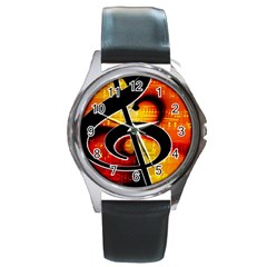 Clef Music Lines Notenblatt Round Metal Watch by HermanTelo