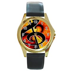 Clef Music Lines Notenblatt Round Gold Metal Watch by HermanTelo