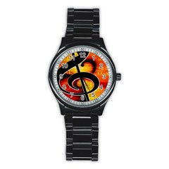 Clef Music Lines Notenblatt Stainless Steel Round Watch by HermanTelo