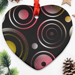 Circles Yellow Space Heart Ornament (two Sides)