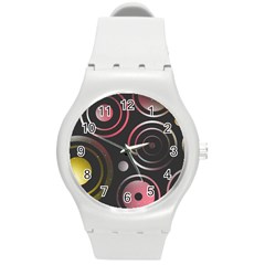 Circles Yellow Space Round Plastic Sport Watch (m)