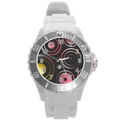 Circles Yellow Space Round Plastic Sport Watch (l)