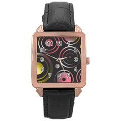 Circles Yellow Space Rose Gold Leather Watch 