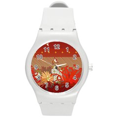 Abstract Flower Round Plastic Sport Watch (m) by HermanTelo