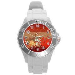 Abstract Flower Round Plastic Sport Watch (l) by HermanTelo