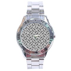 Ornamental Checkerboard Stainless Steel Analogue Watch