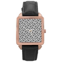 Ornamental Checkerboard Rose Gold Leather Watch 