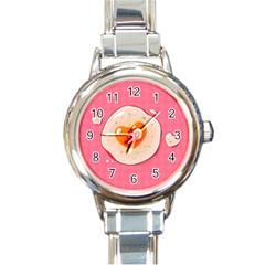 Omelette Heart Pink Valentine Round Italian Charm Watch by Bajindul