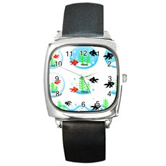 Fish Goldfish Water Square Metal Watch by Bajindul