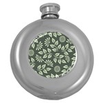 Flowers Pattern Spring Green Round Hip Flask (5 oz) Front