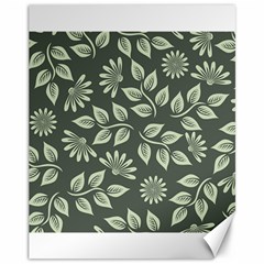 Flowers Pattern Spring Green Canvas 11  X 14  by Bajindul